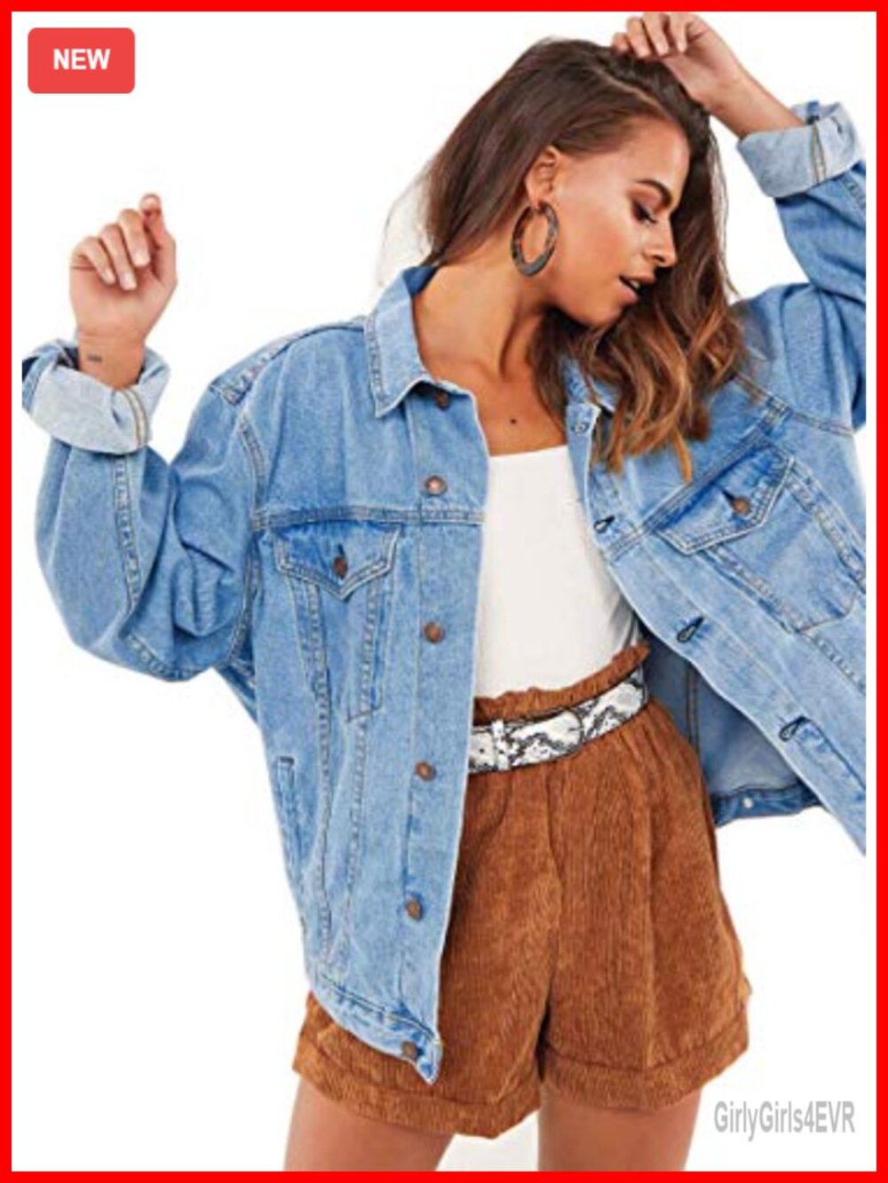 Oversized Denim Jacket Long Sleeve Boyfriend Coat Cotton Blend